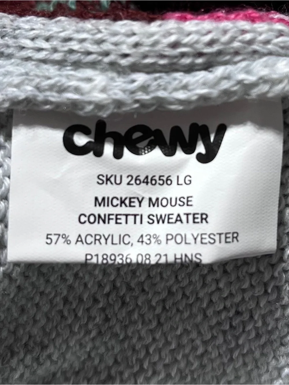 Chewy + Disney Mickey Mouse Confetti Dog Sweater‎ Size Large Gray